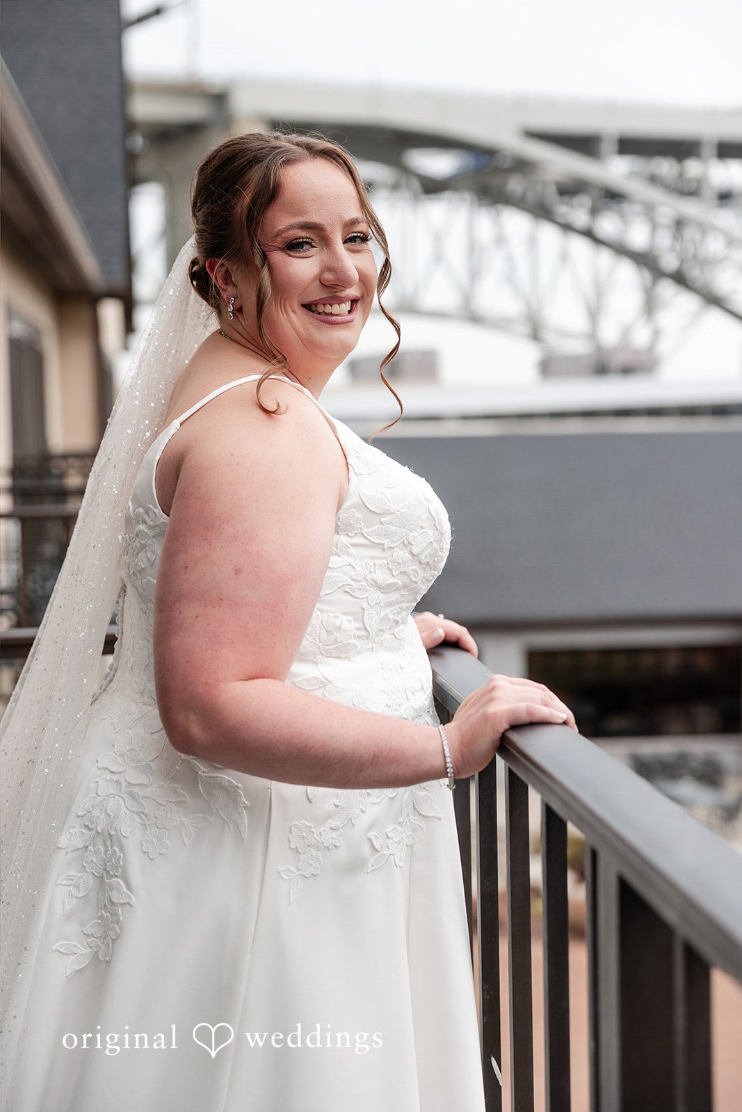 Katelyn + Bradley Bride portrait with Blue Water Bridge views