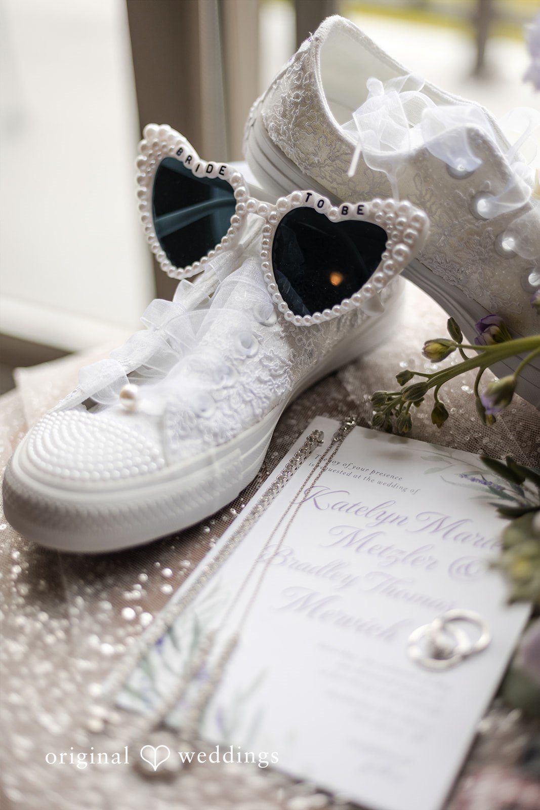 Katelyn + Bradley Bridal shoes and wedding details arranged for getting-ready photos