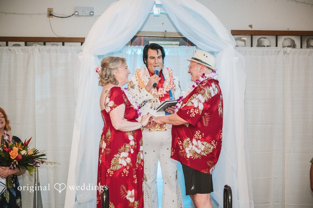 Couple holding hands after exchanging vows during the ceremony