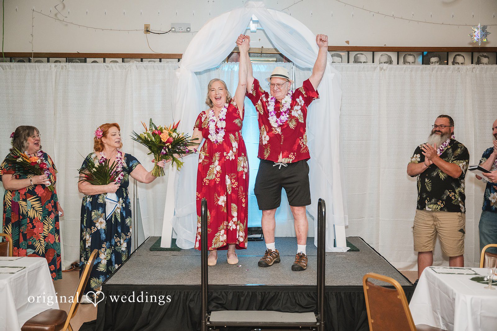 Happy moment shared by the bride and groom during the ceremony