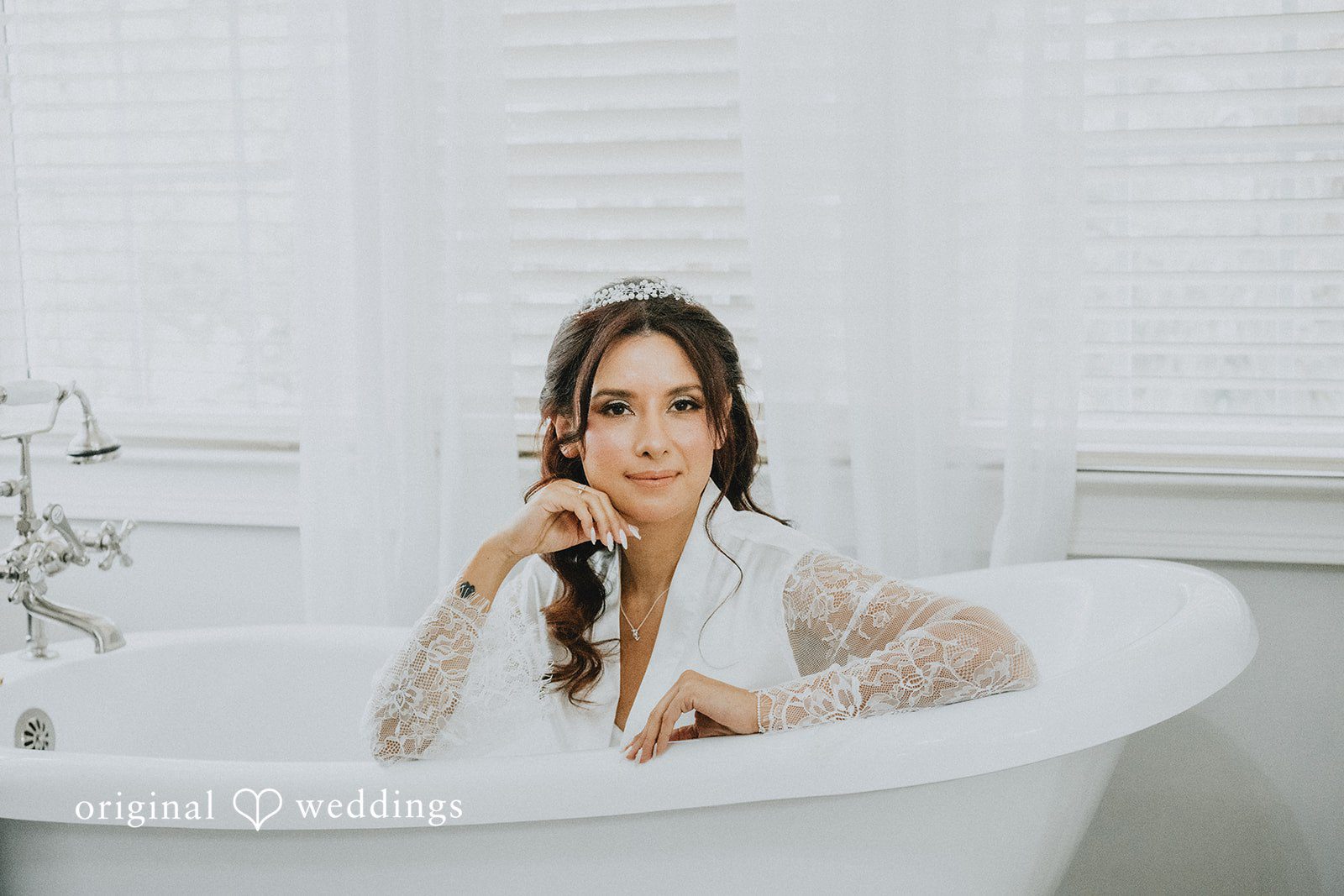 Sunny + Erika Bride relaxing in a bathtub before getting ready