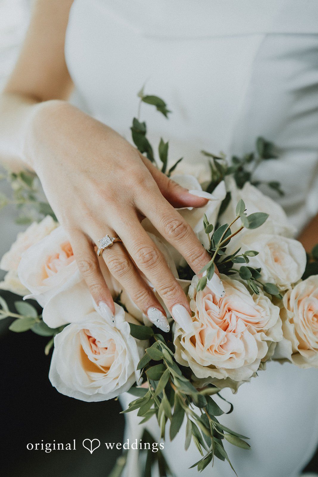 Sunny + Erika Close-up of the bride’s bouquet and ring