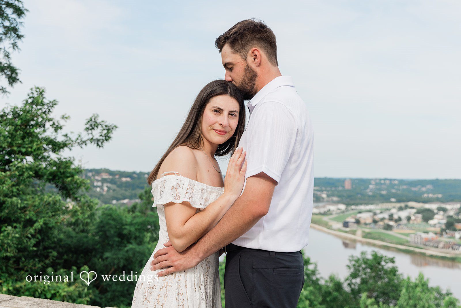 Morgan + Griffin Romantic forehead kiss at Eden Park in Mt. Adams captured by Cincinnati Engagement Photographers from Original Weddings