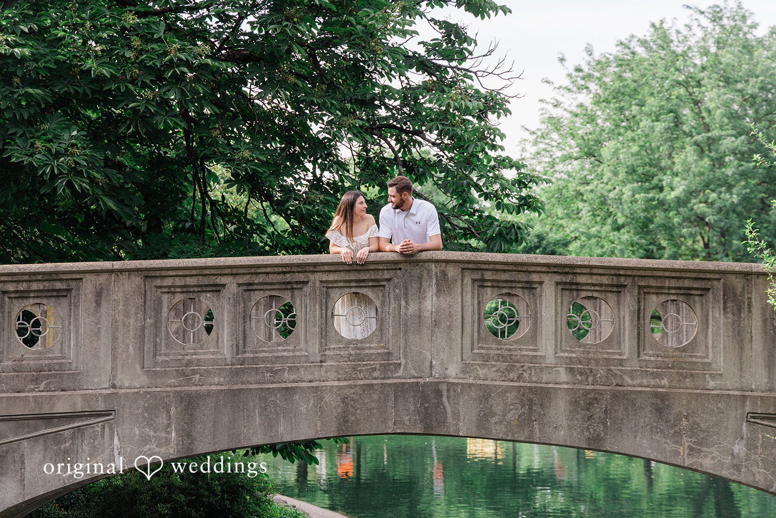 Morgan + Griffin Wide bridge picture at Eden Park in Mt. Adams captured by Cincinnati Engagement Photographers from Original Weddings