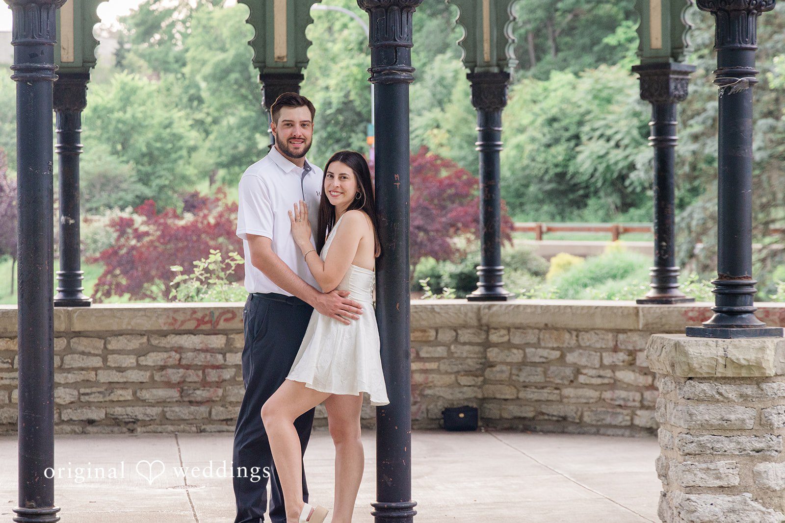 Morgan + Griffin Romantic engagement pose with soft natural light at Eden Park in Mt. Adams captured by Cincinnati Engagement Photographers from Original Weddings