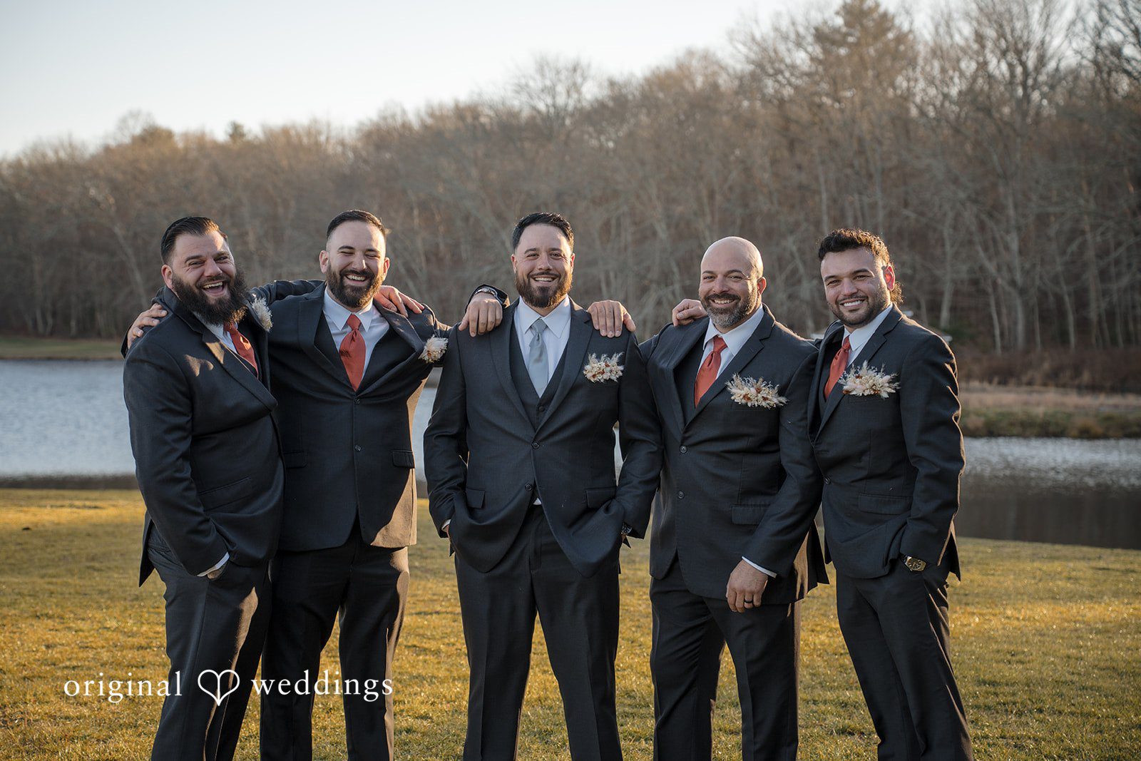 Carolyn + Robert Groomsmen standing together before the wedding ceremony.