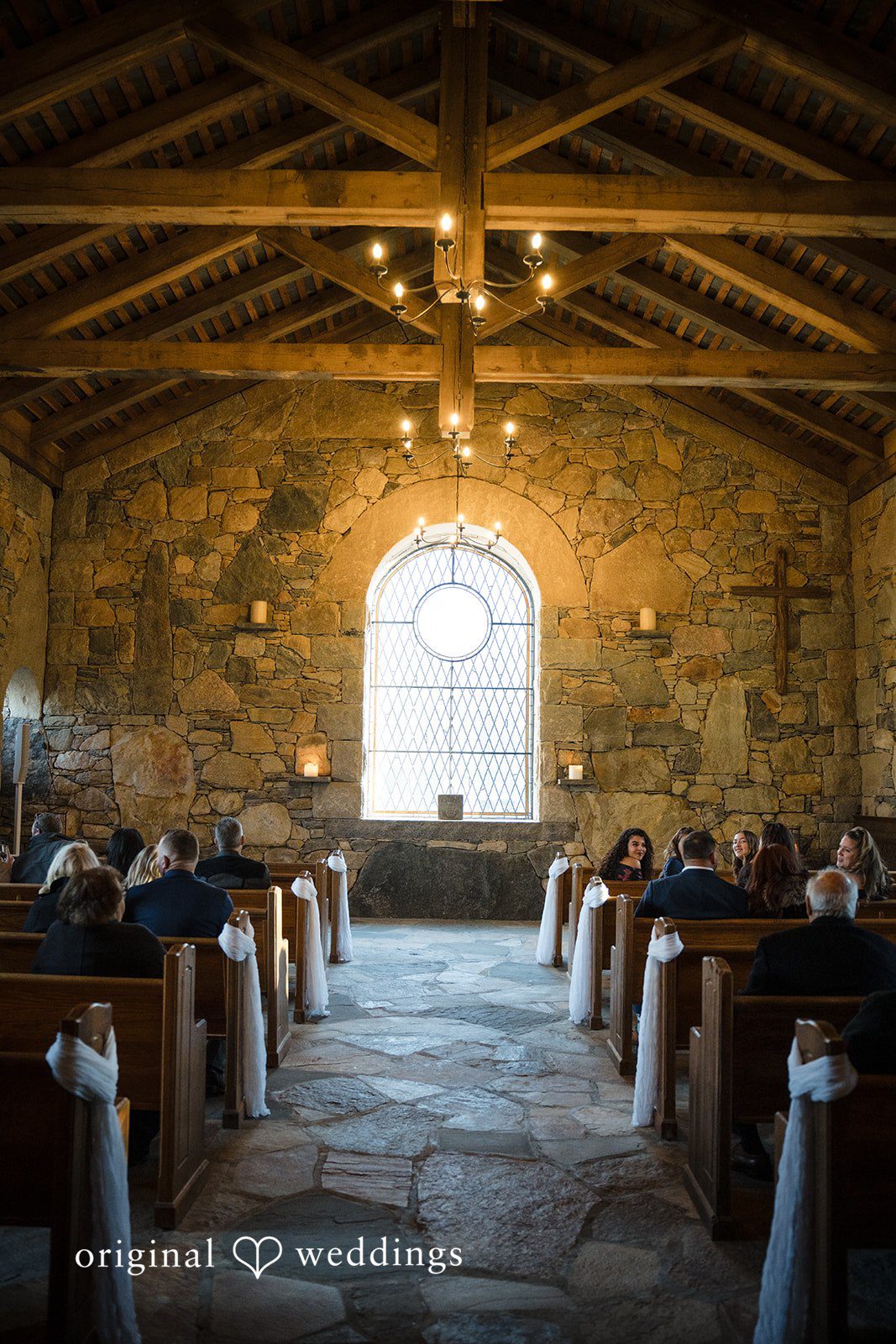Carolyn + Robert Stone venue ceremony space prepared for wedding guests.