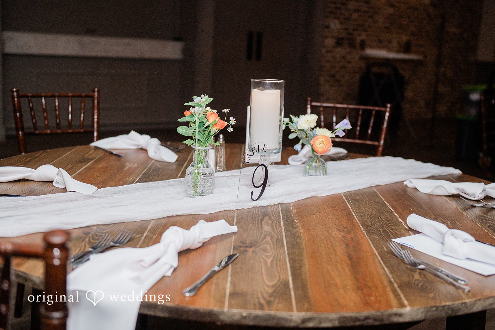 Janissa + Josh Close up picture of wedding table at Gather at the Lakes