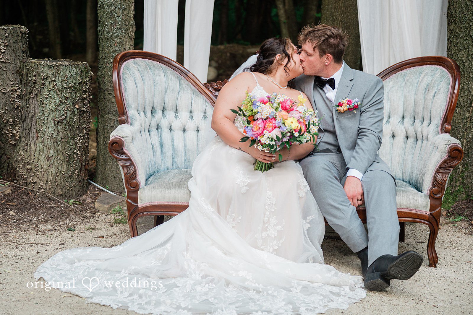 Janissa + Josh Romantic kiss moment of couple