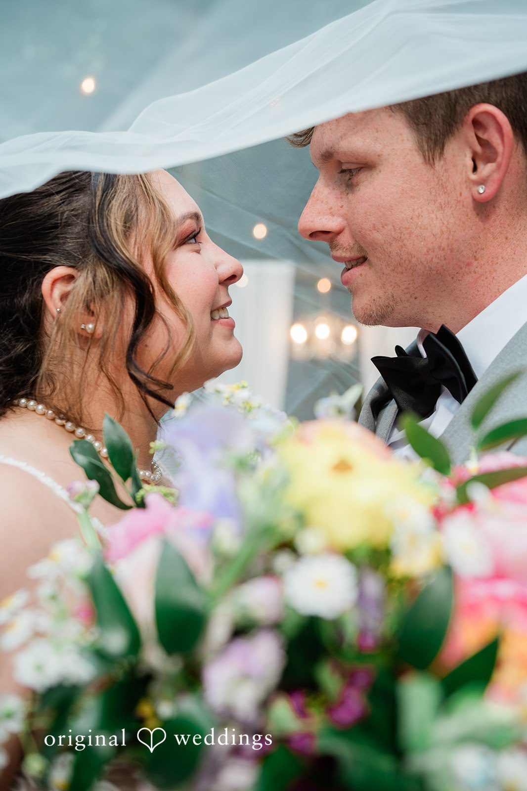 Janissa + Josh Close up picture of bride and groom under the white net