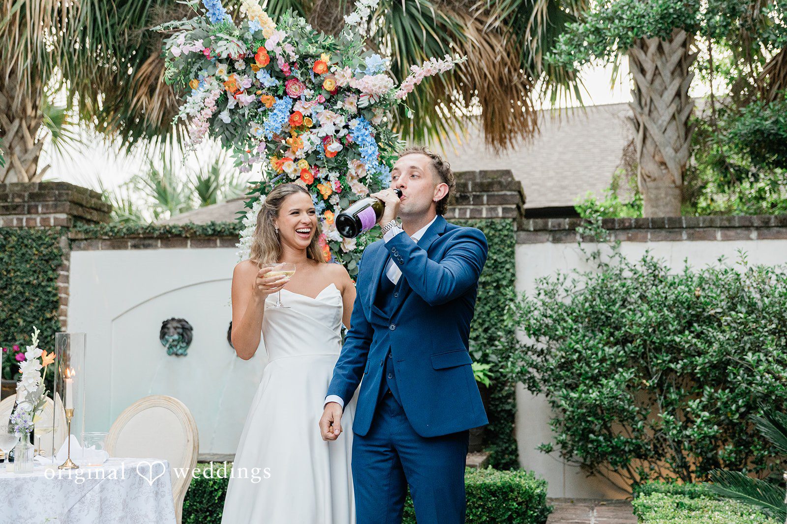 The couple shares a drink