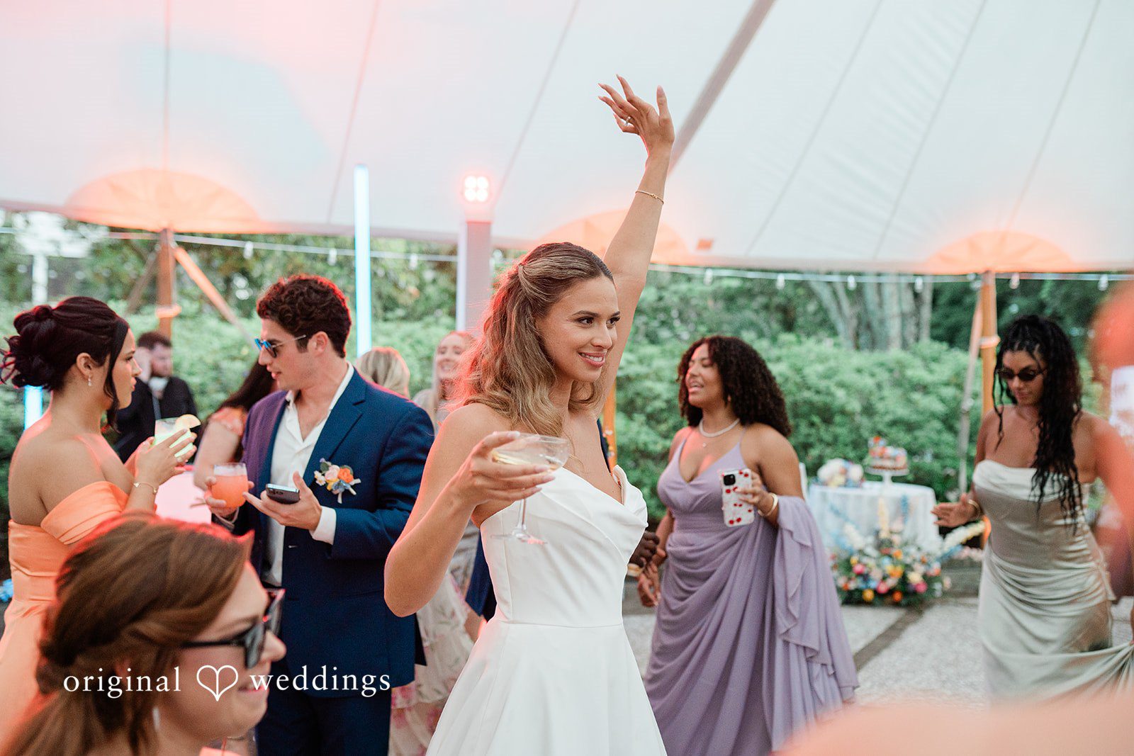 The bride shows great joy