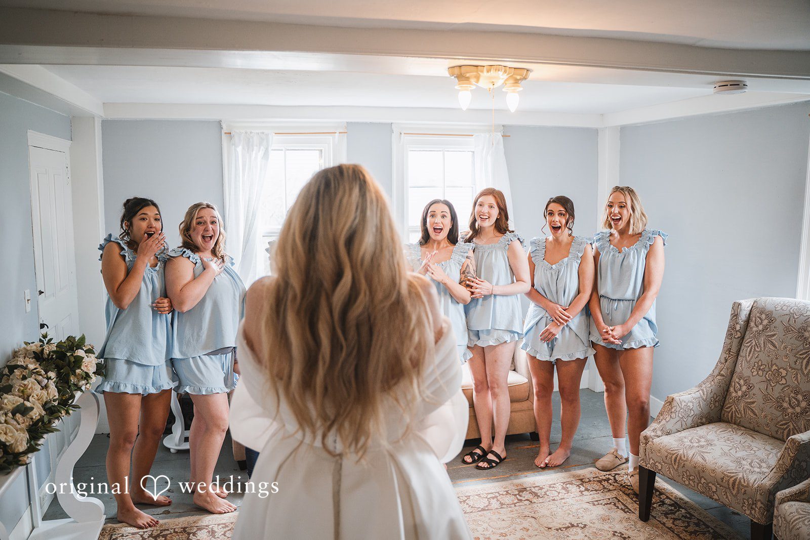 Shea + Peter The bride unveils herself to her bridesmaids