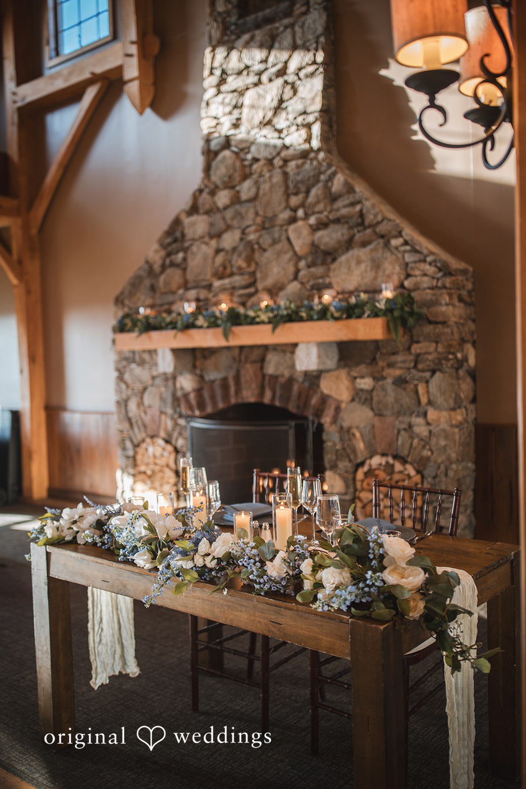 Shea + Peter Decorated table at the Harrington Farm wedding reception