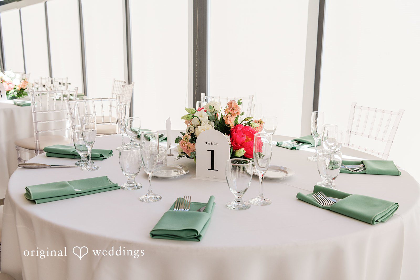 Close up of wedding tables decorated with flowers at Hiddenbrooke Hills