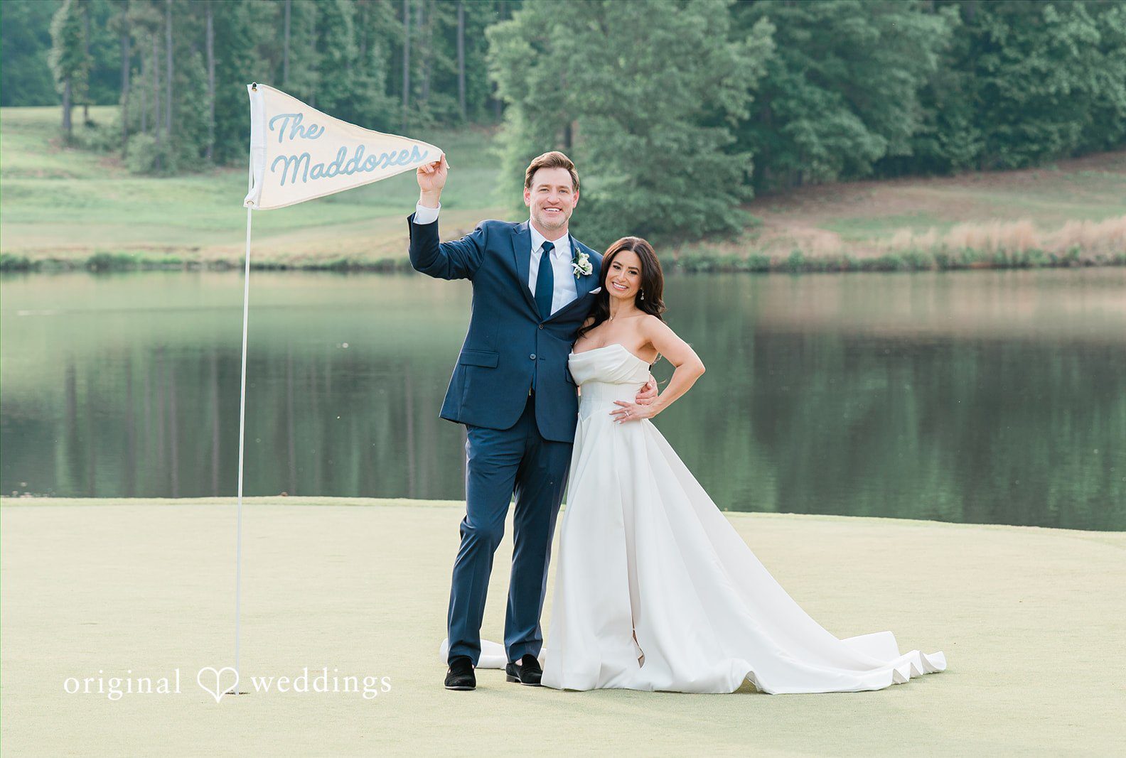 Atlanta wedding photographers from Original Weddings capturing the romantic moment of couple at Iron Horse Golf Club