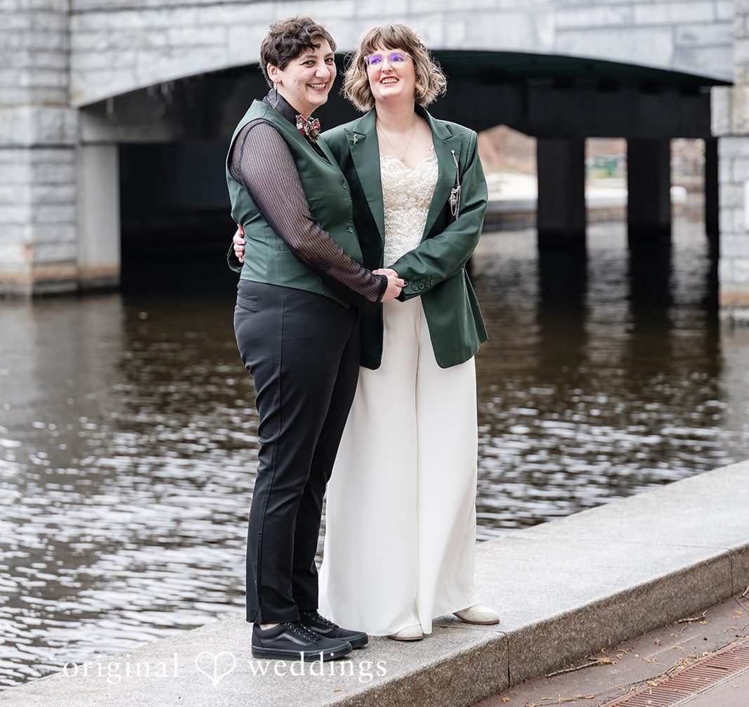 Our Boston wedding photographers at Original Weddings captured a portrait of the couple by the waterside at Kimpton Marlowe Hotel