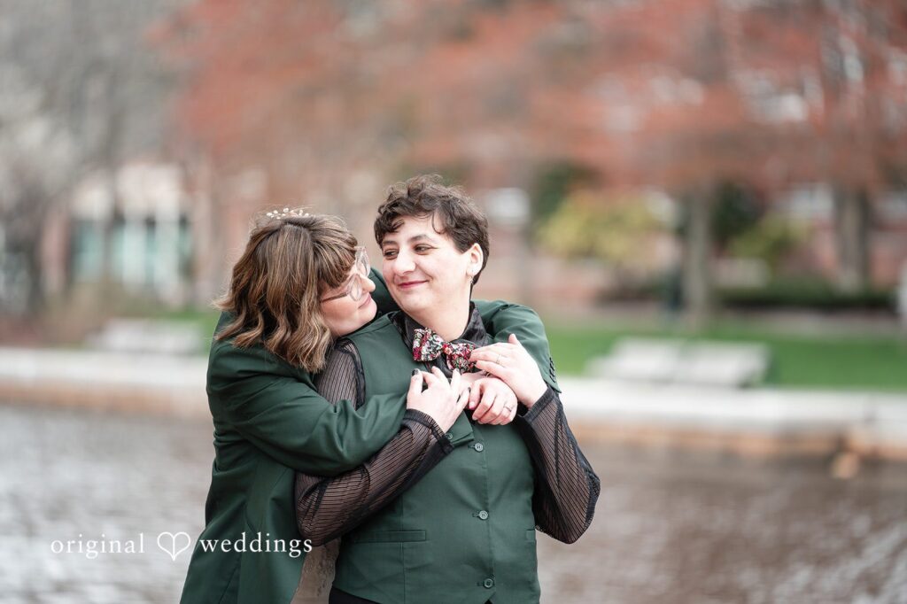 Kimpton Marlowe Hotel Wedding | Sarah & Abby 2 Our Boston wedding photographers at Original Weddings captured a portrait of the couple by the waterside at Kimpton Marlowe Hotel