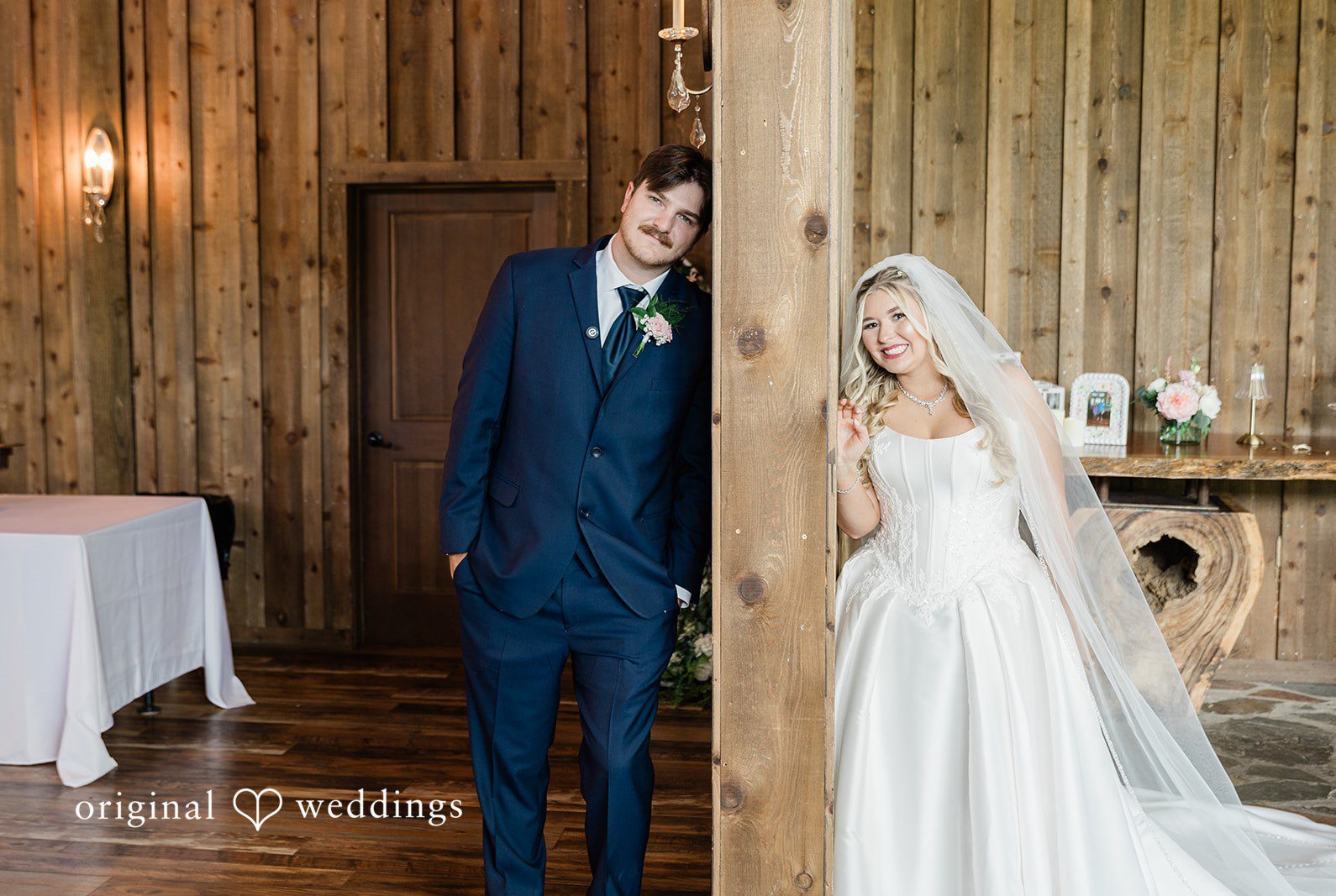 Stunning Portrait of Couple at Luna's Trail Venue by Raleigh wedding photographers from Original Weddings.