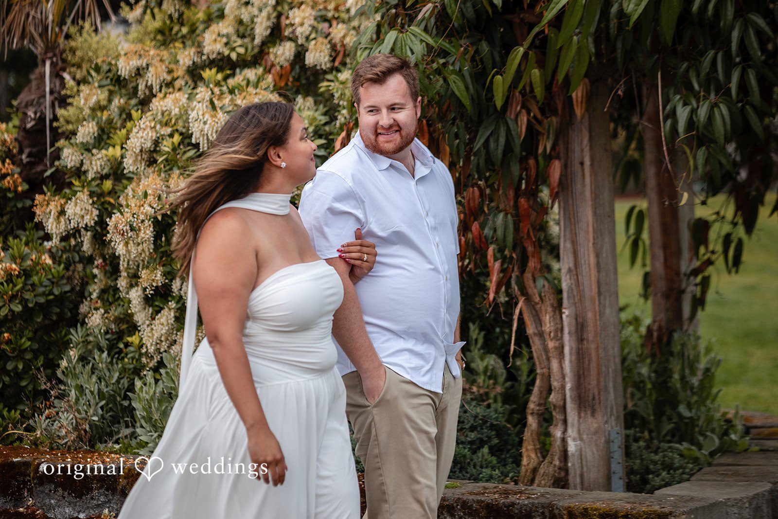 The couple takes a walk