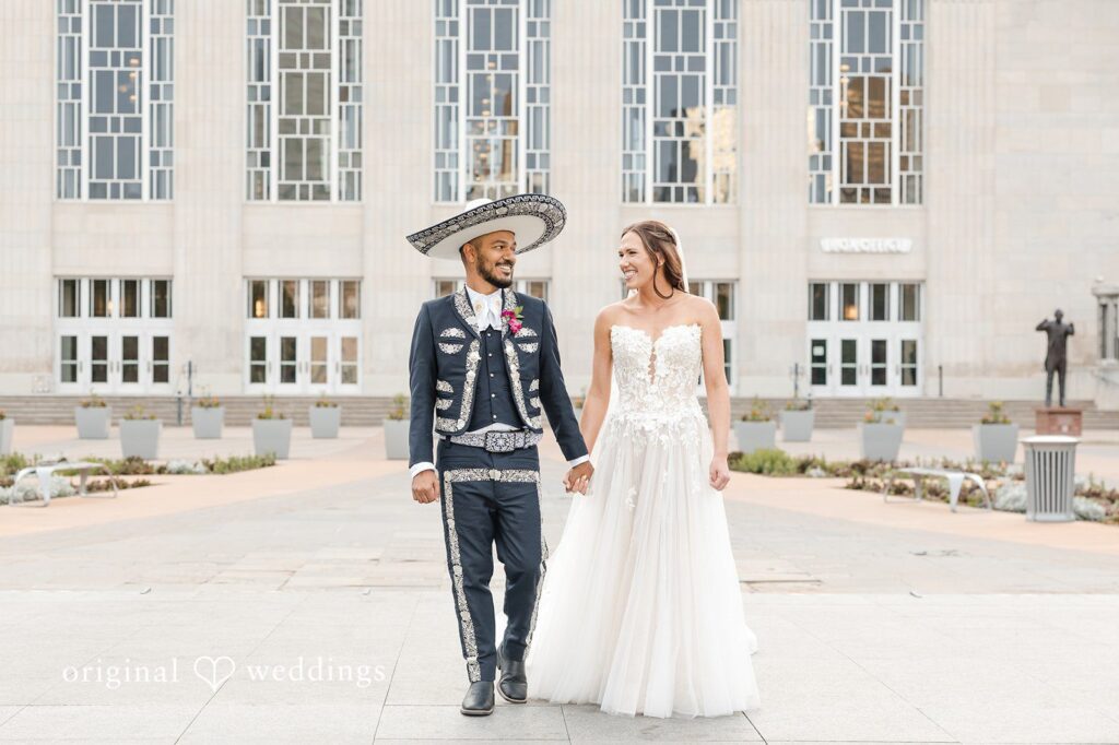 Our Oklahoma City wedding photographers captured a stunning portrait of the couple in the outdoors of Meinders Hall of Mirrors
