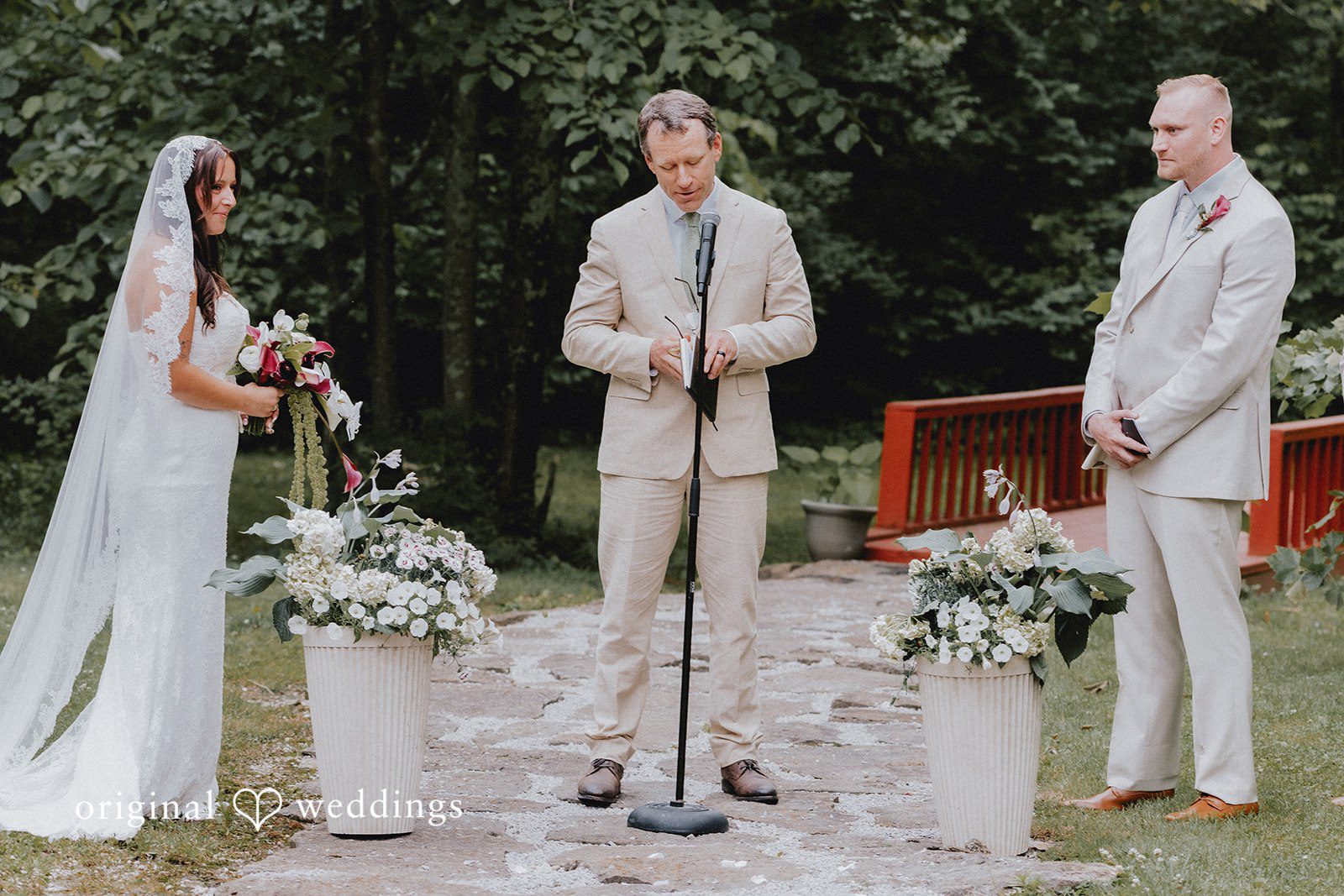 Bride and groom standing for wedding ceremony
