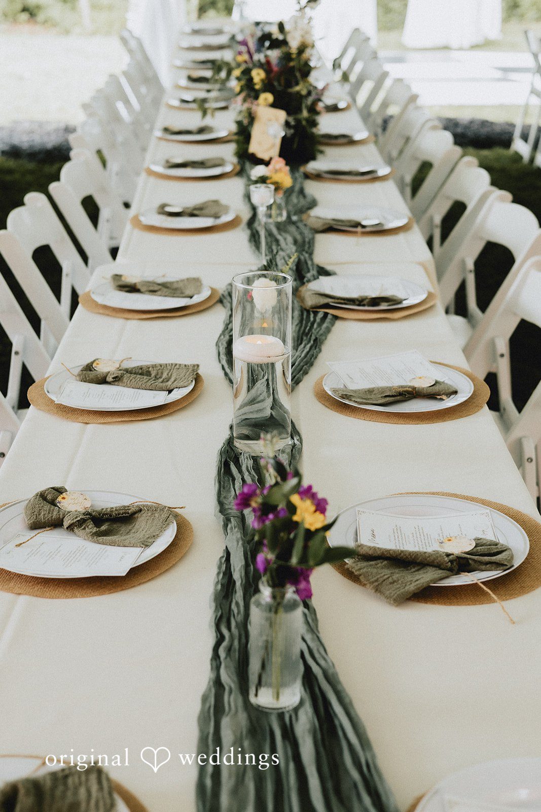 Close up of wedding tables decorated with vase