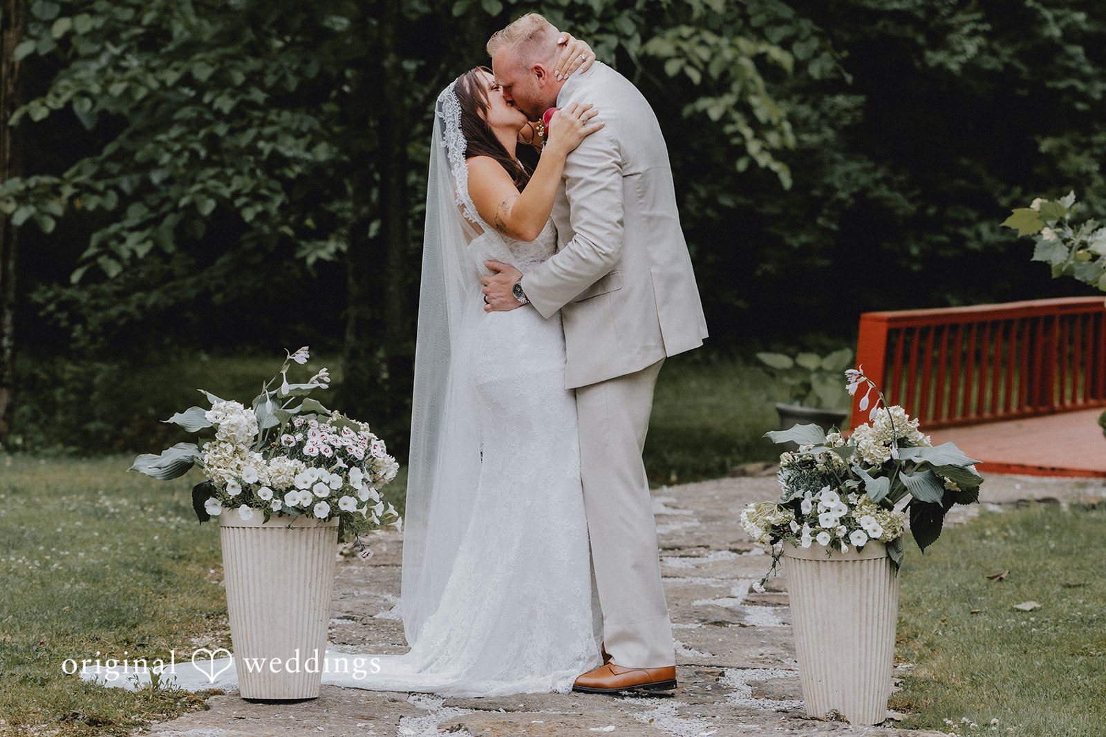 Romantic first kiss moment of couple