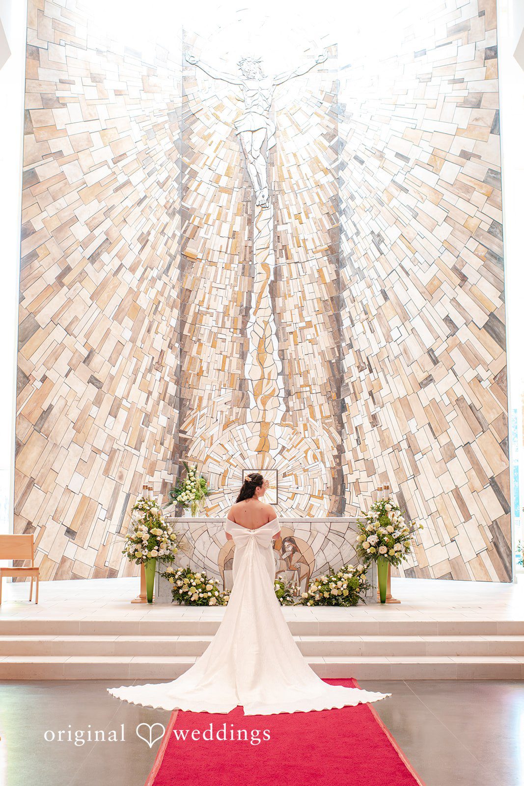 Paulina + Steve Full-length bridal portrait inside the ceremony venue