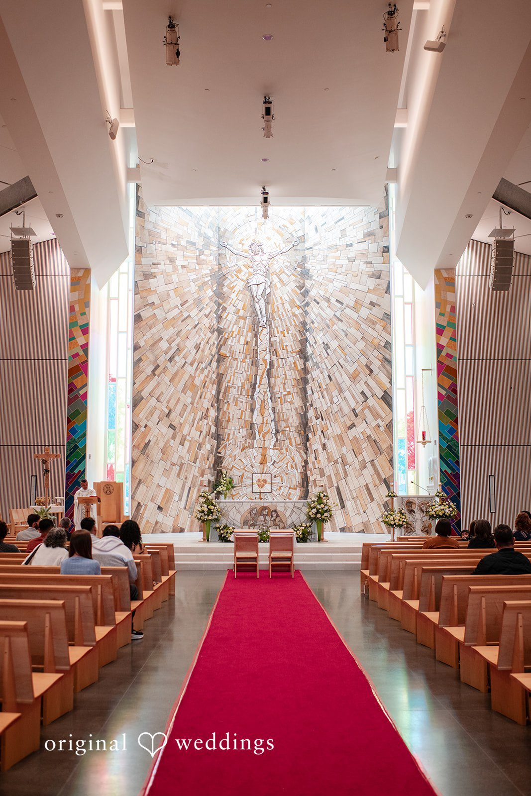 Paulina + Steve Wide view of the ceremony space at Our Lady of La Vang Parish