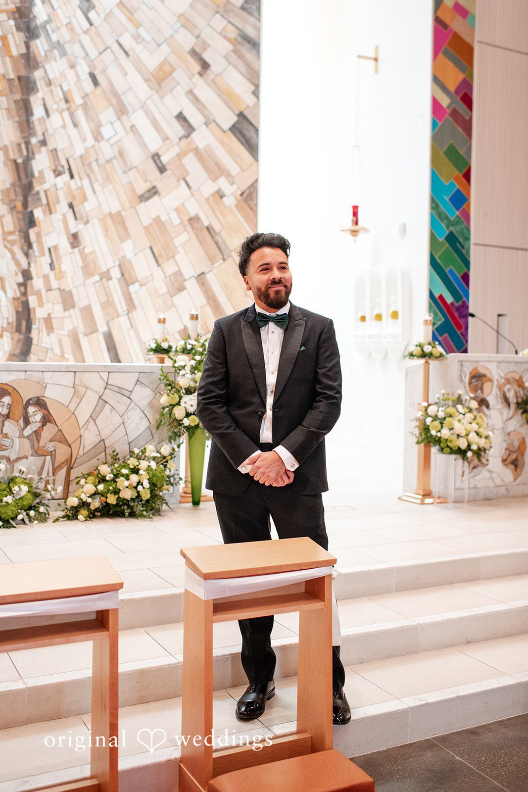 Paulina + Steve Groom waiting for the bride during the ceremony
