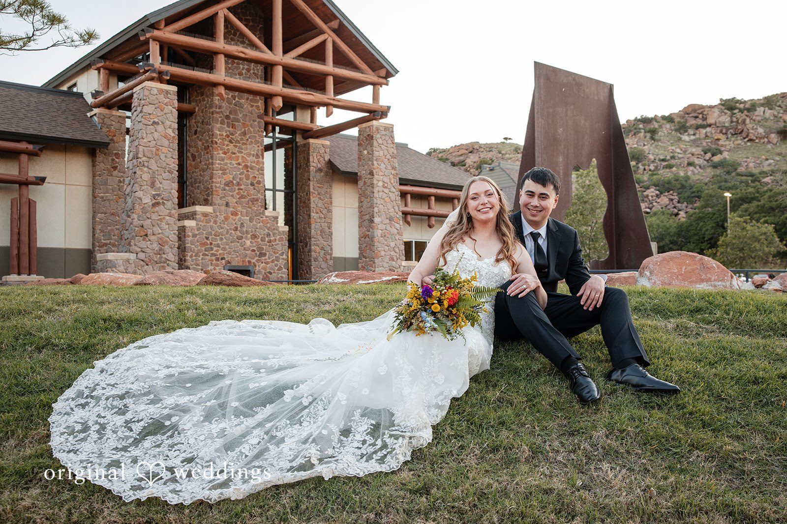 Our Oklahoma City wedding photographers captured a stunning portrait of the couple in the outdoors of Quartz Mountain State Park Lodge