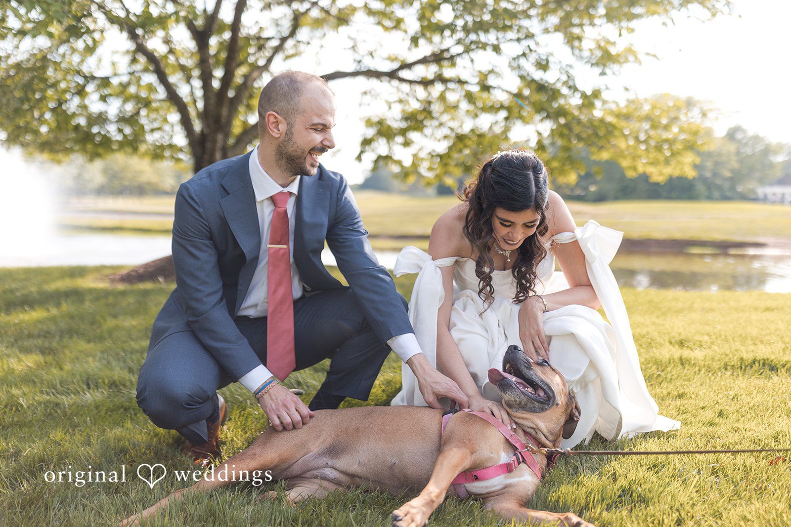 The couple shares a beautiful moment with their pup