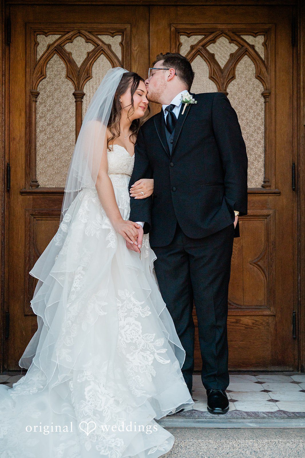 Romantic outdoor portrait of Alexis and Hayden at Ridge Center on Mercyhurst Campus wedding celebration