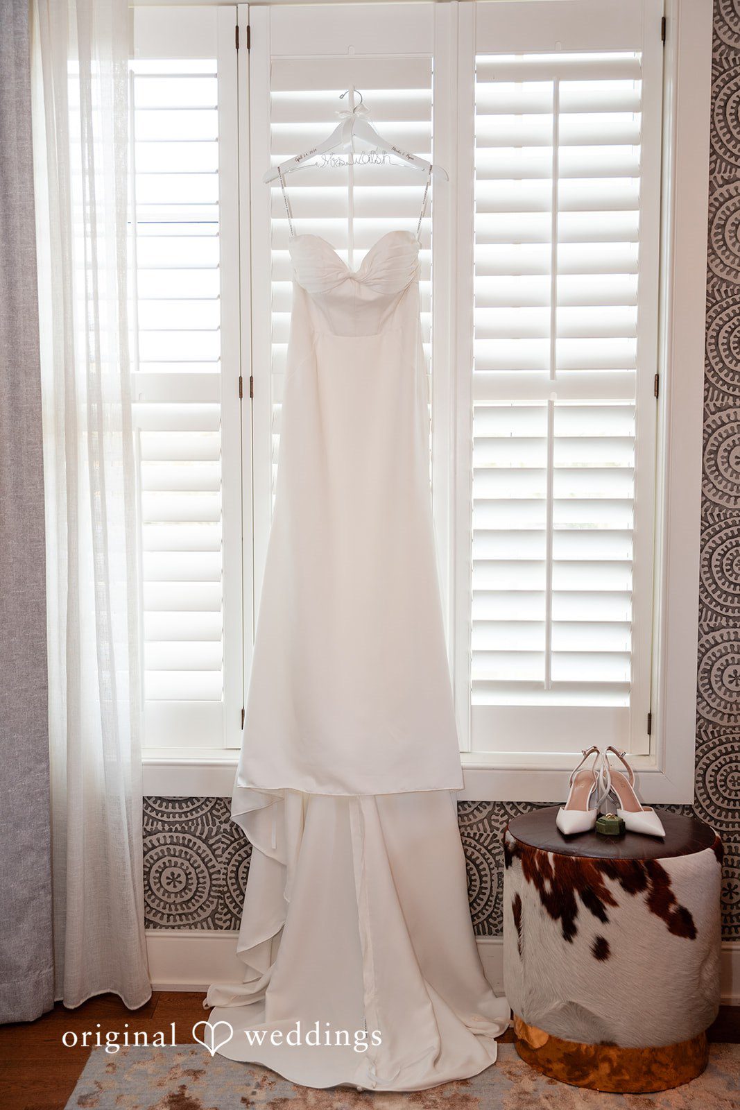 Wedding dress hanging before the ceremony begins