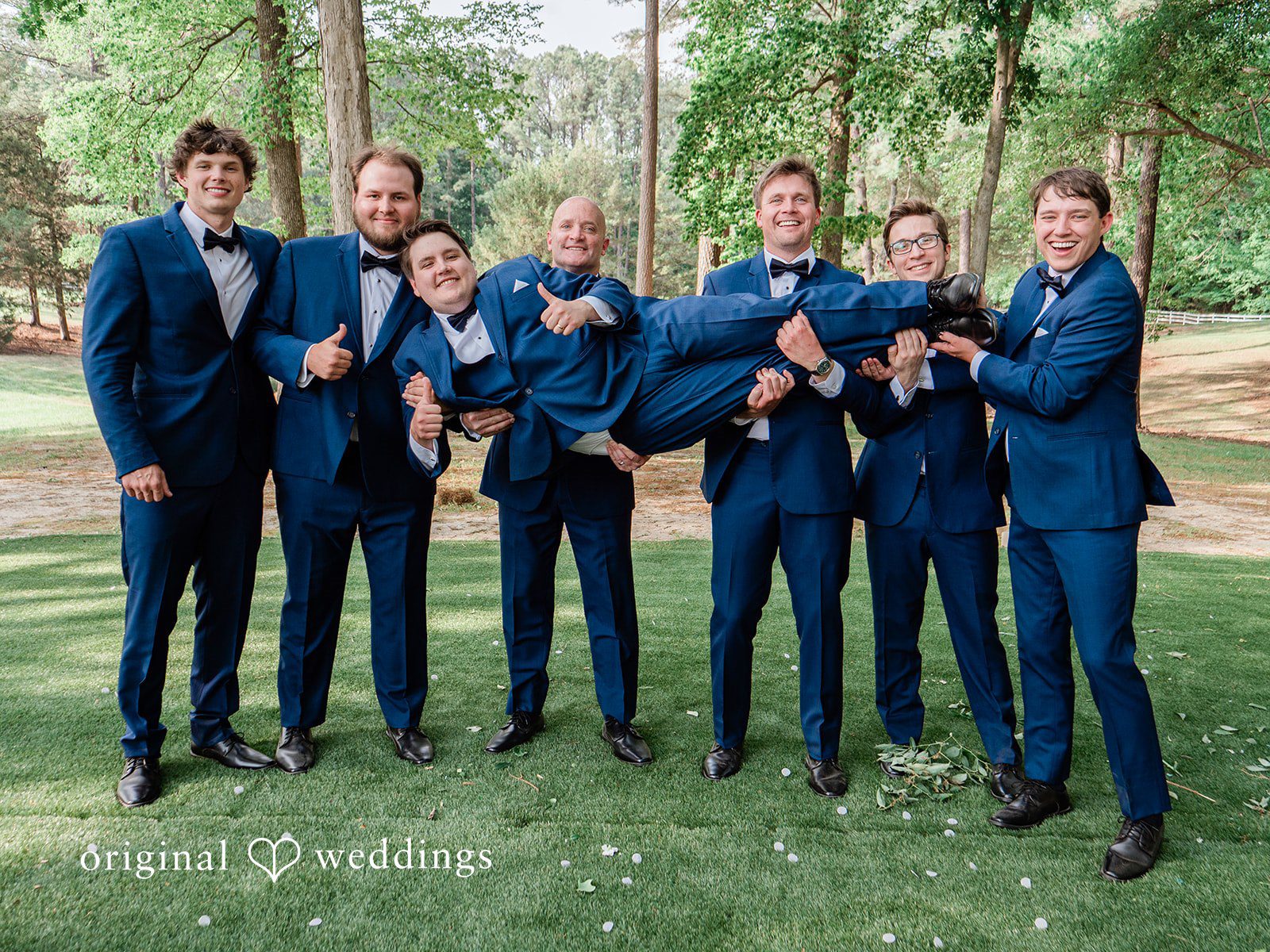 A fun portrait of the groom and his groomsmen