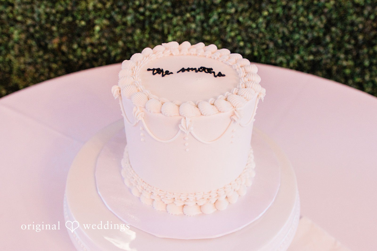 An all-white wedding cake