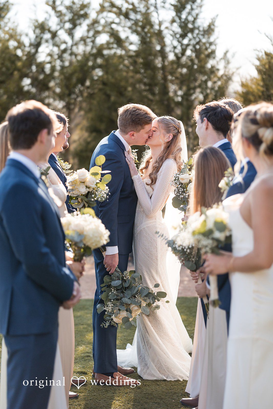Jacobi + Marlie Romantic wedding kiss portrait at Stone Crest