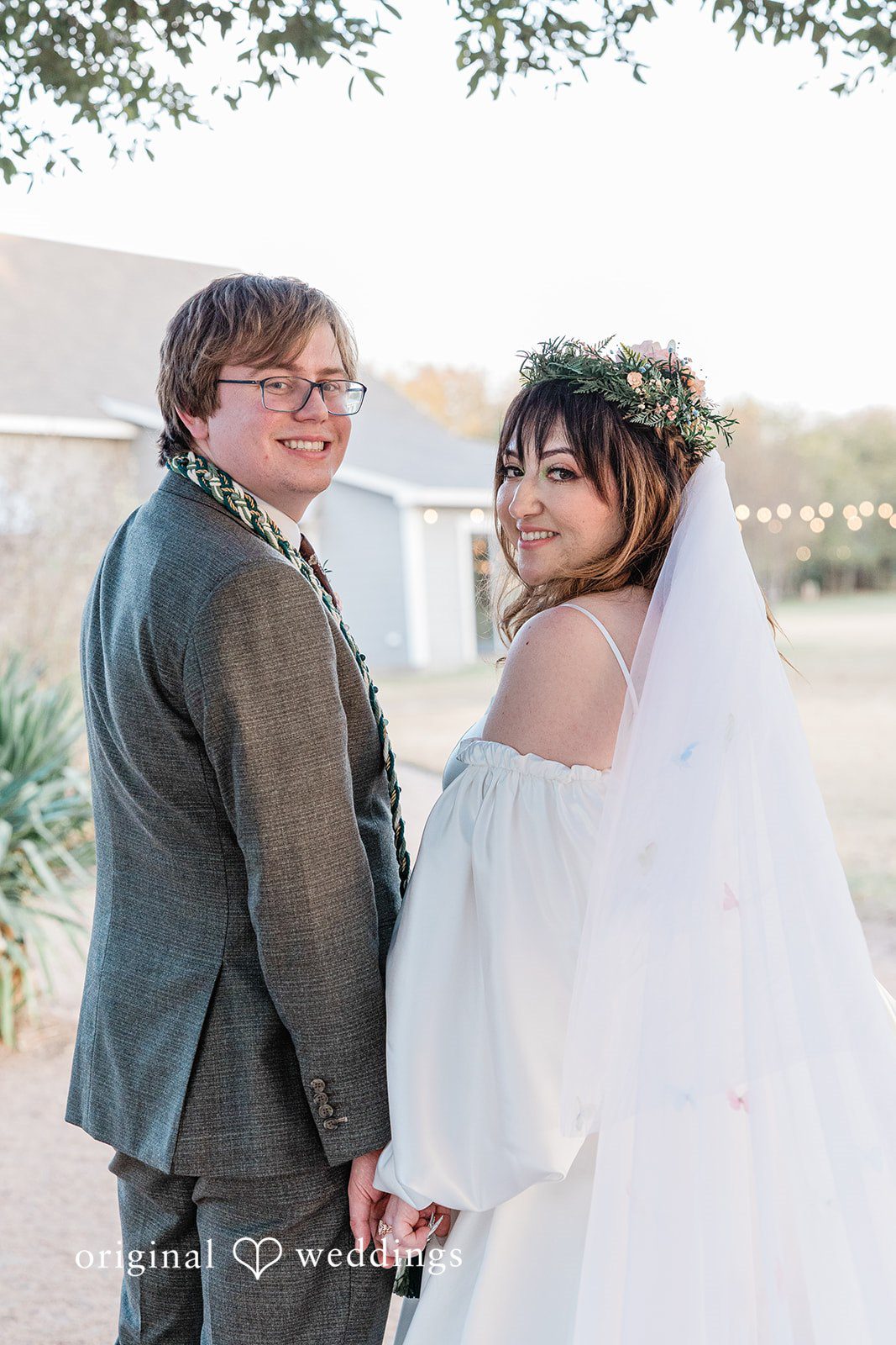 November 15, 2025 – Brittney & Benjamin- (ID-3986) Side view of a bride and groom standing together at Stonebridge Wedding & Event Venue.