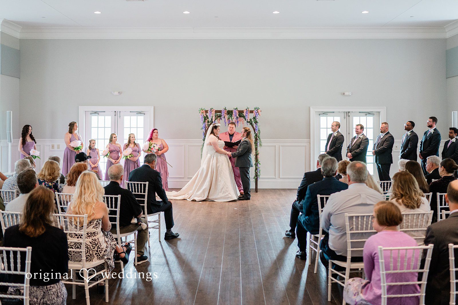 Wide shot during wedding ceremony at Sugar Valley Golf Club