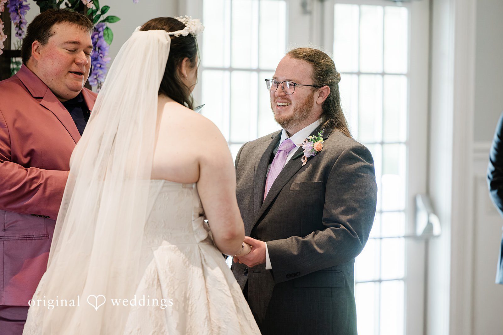 Lovely shot of bride and groom during wedding ceremony at Sugar Valley Golf Club