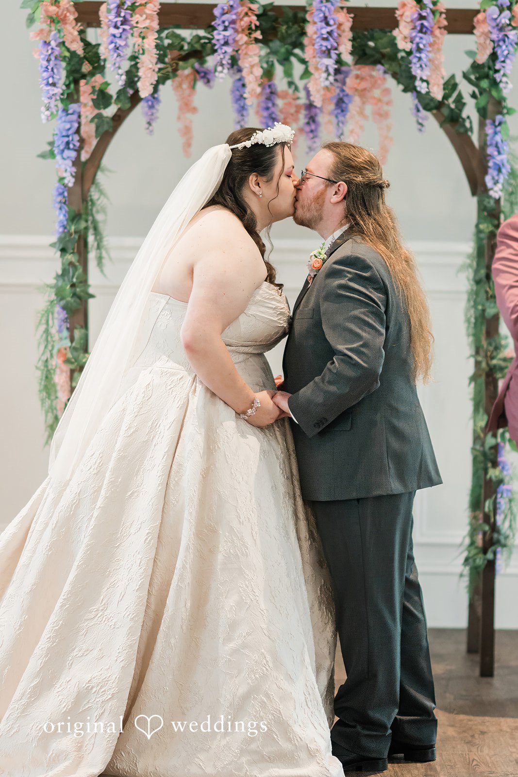 Romantic first kiss of couple at Sugar Valley Golf Club