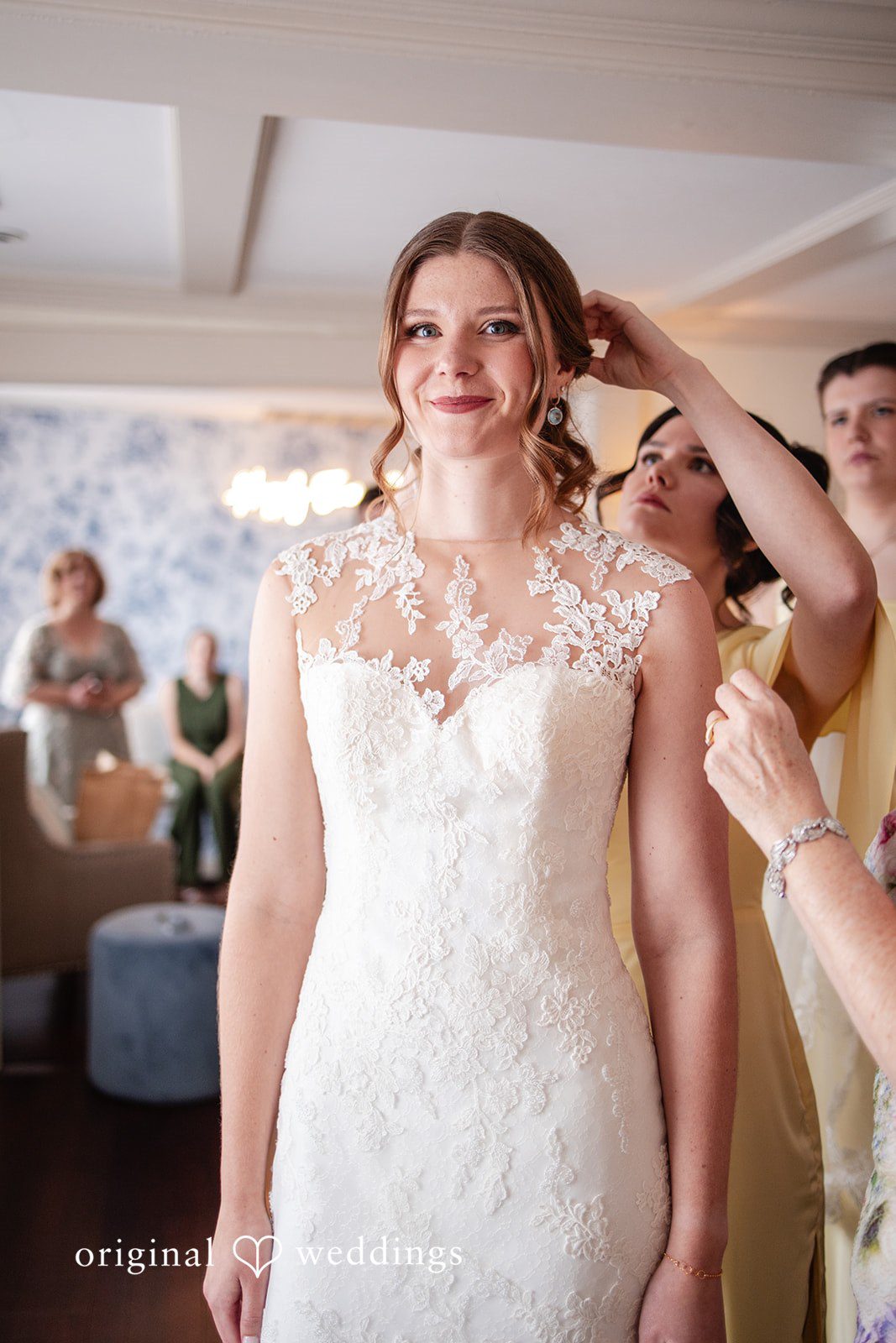 Alanna + Stan Bridesmaids helping bride get ready at The Barker House by Wedgewood Weddings