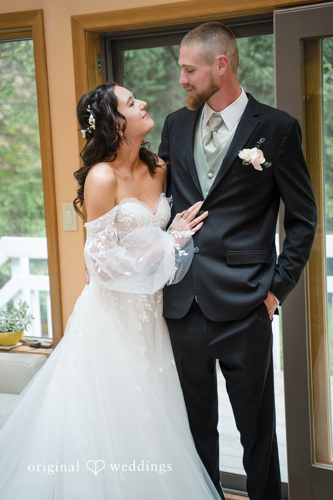 Nicole + Dalton Lovely couple looking at each other with love at The Barn on Harmony Hill