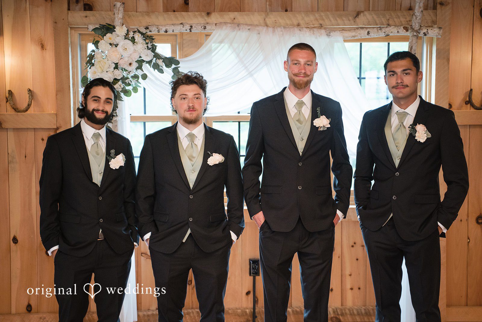Nicole + Dalton Group picture of groom with groomsmen at The Barn on Harmony Hill