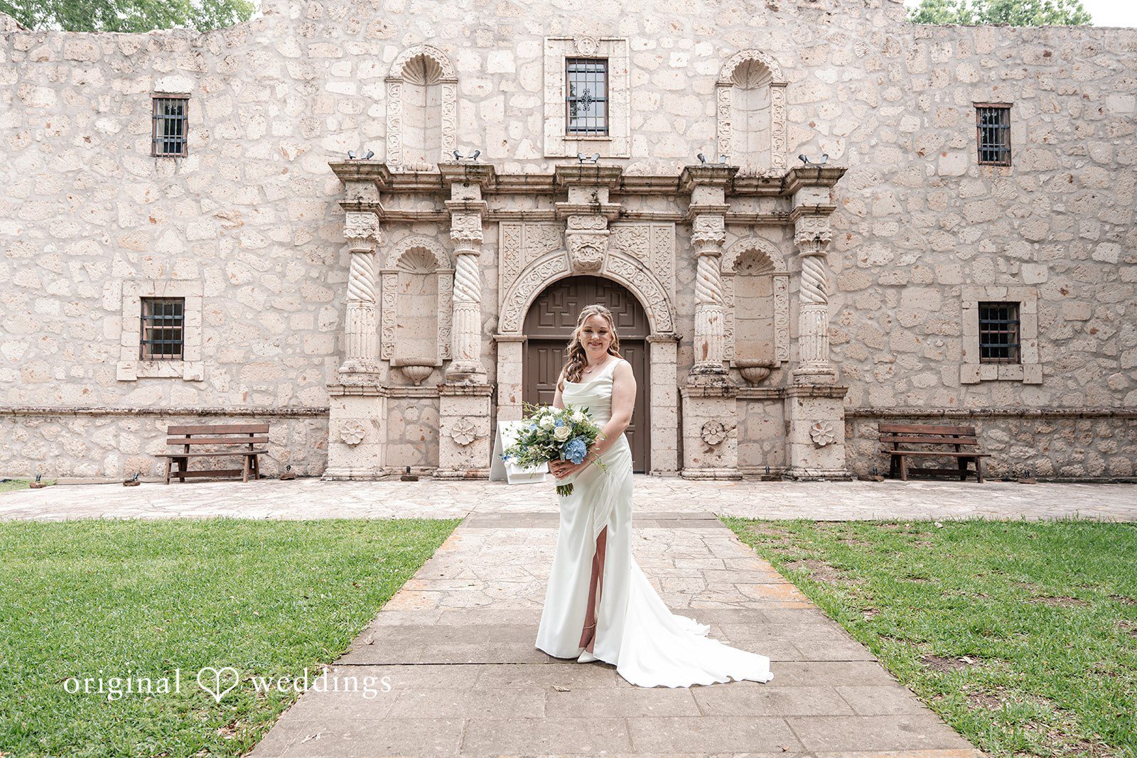Mary Rose + Nate Wide portrait of the bride outdoors before the ceremony