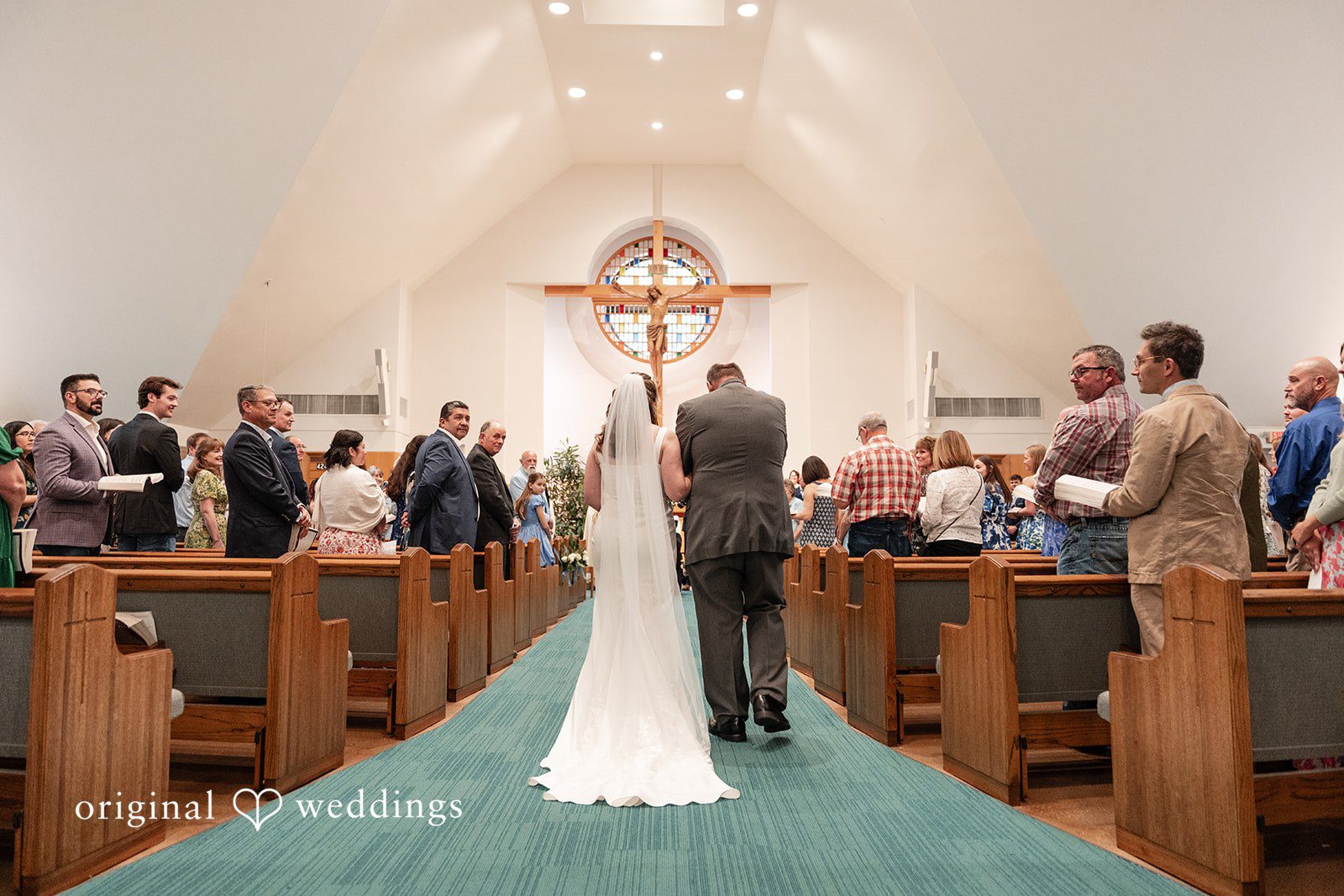 Mary Rose + Nate Bride walking to the ceremony with her father