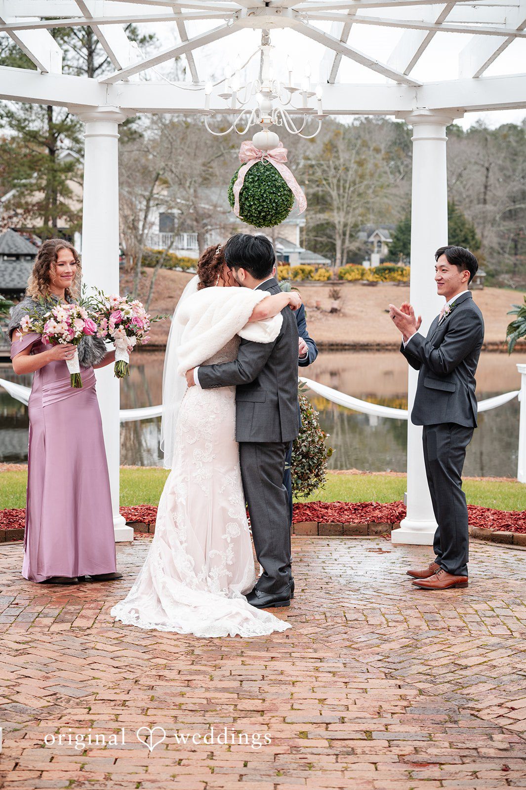 Emsley + Sean Romantic wedding kiss portrait at The Farley Estate