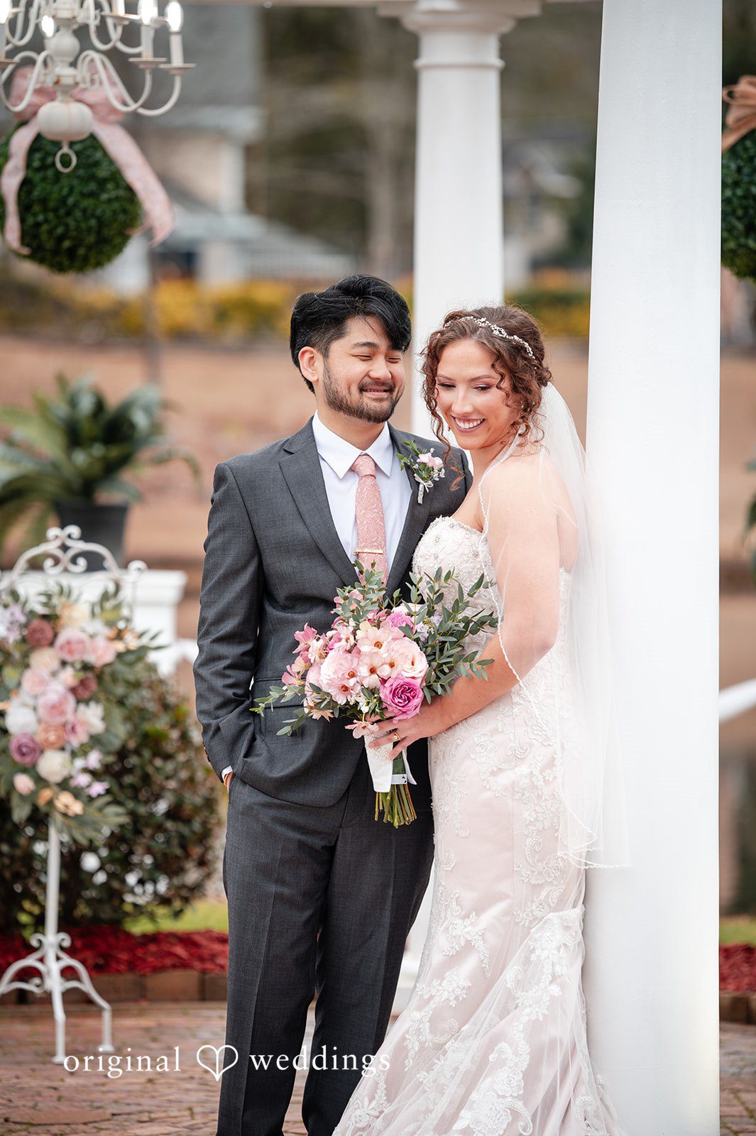 Emsley + Sean Atlanta Wedding Photographers capturing groom looking at bride during portrait session at The Farley Estate by Original Weddings