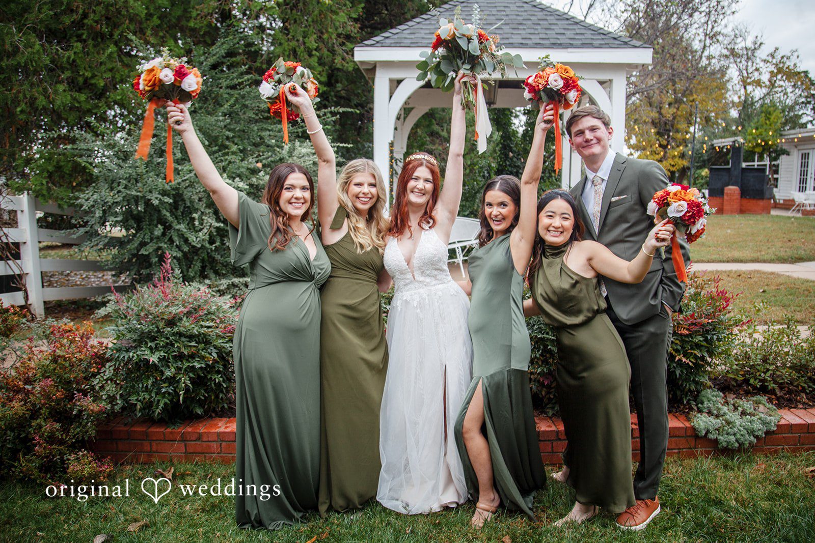 Evelyn + Blues Elegant bridesmaids group photo with bride at The Manor - OK